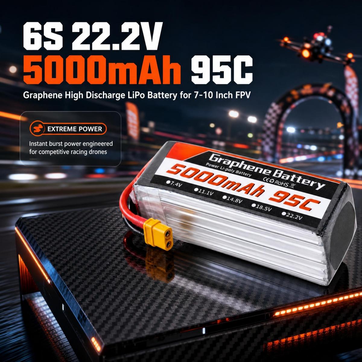 6S Lipo Battery 22.2V 5000Mah - 7, 9 ve 10 inçlik FPV