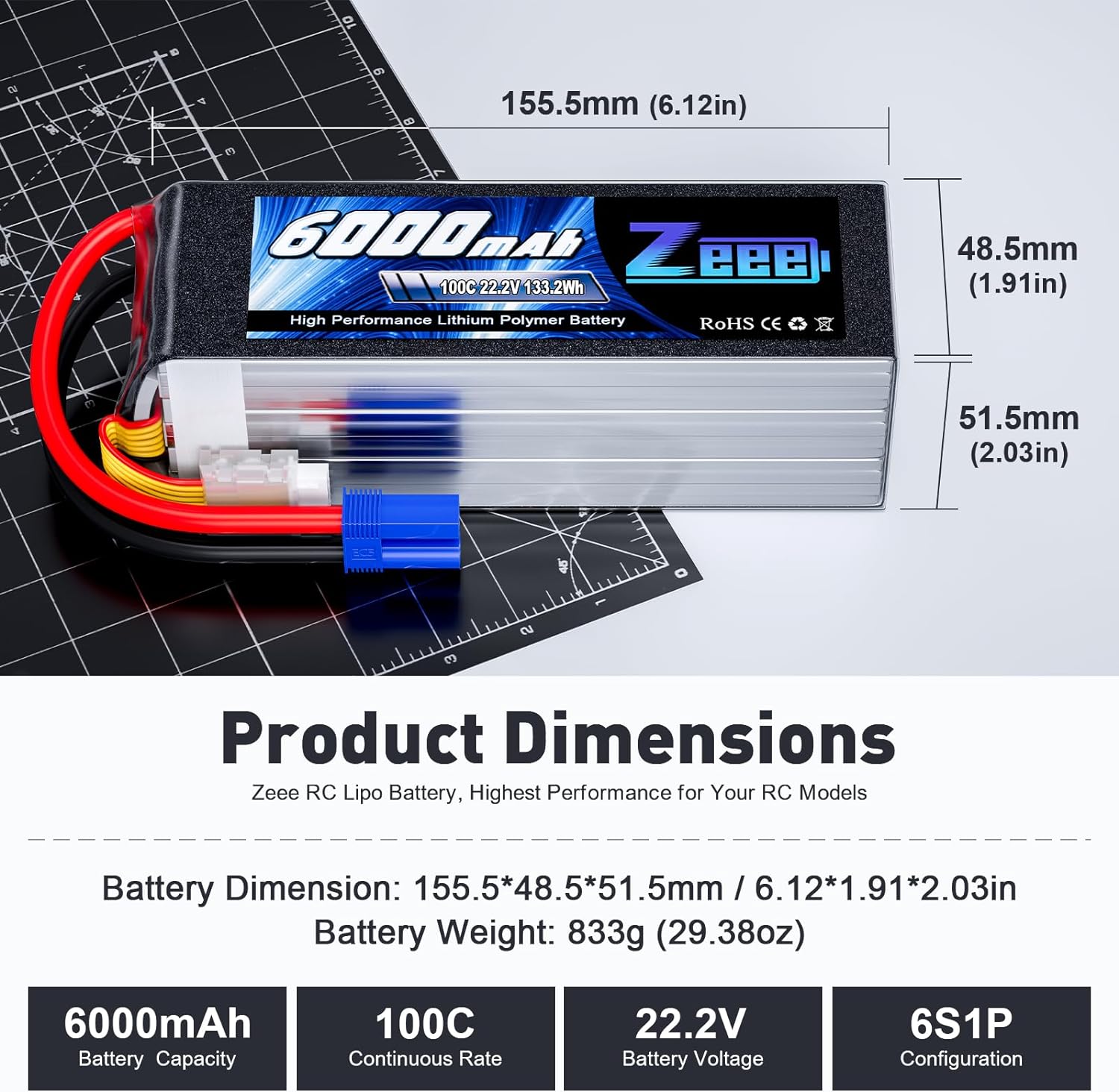Zeee 6S 6000mAh Lipo pil 22.2V - 6S Lipo Battery 22.2V 5000Mah incelemesi ve fiyatı
